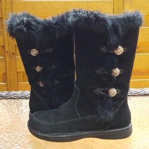 Minnetonka Black Suede Boots w/ Silver Buttons